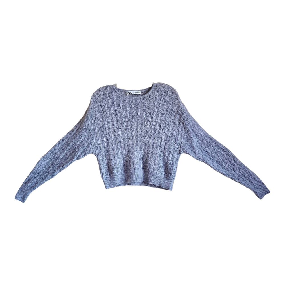 ZARA Women's M Sweater Alpaca Wool Blend Gray Lavender Cropped Lightweight 36"